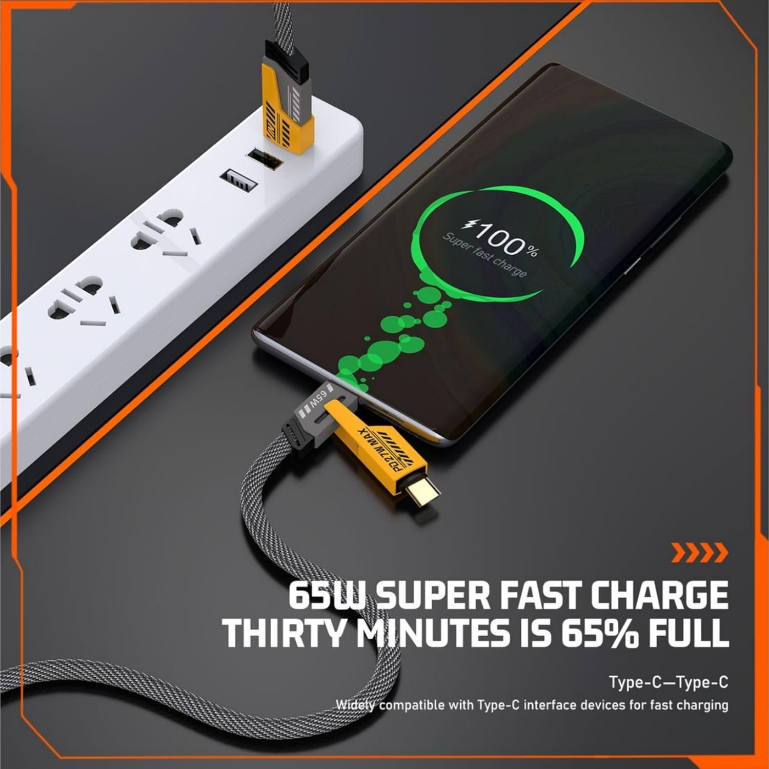 4 in 1 USB-C Charging Cable 1m Type-C Connector Nylon Braided PD 65W 27W Fast Charging