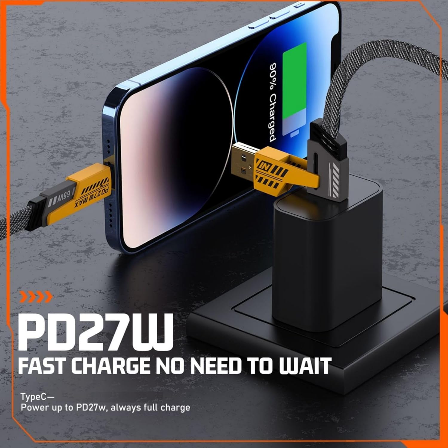4 in 1 USB-C Charging Cable 1m Type-C Connector Nylon Braided PD 65W 27W Fast Charging