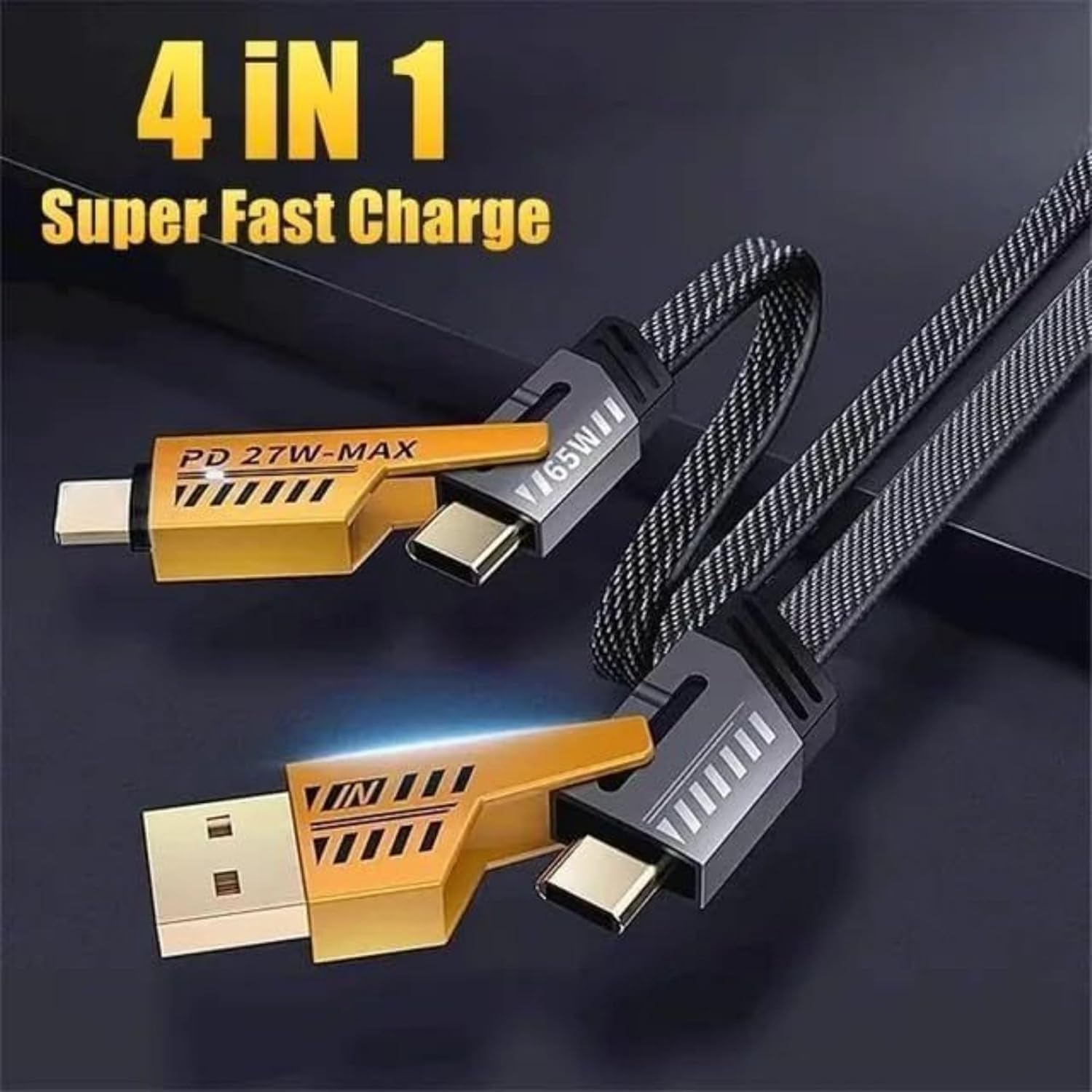 4 in 1 USB-C Charging Cable 1m Type-C Connector Nylon Braided PD 65W 27W Fast Charging