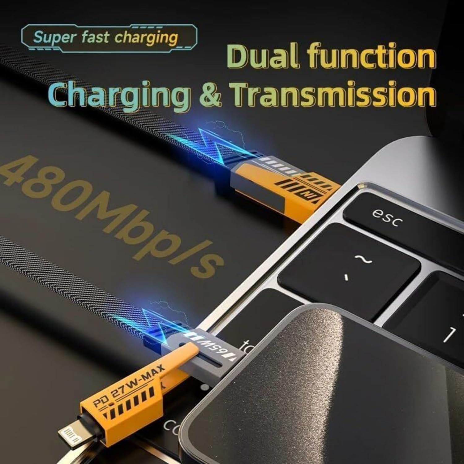 4 in 1 USB-C Charging Cable 1m Type-C Connector Nylon Braided PD 65W 27W Fast Charging